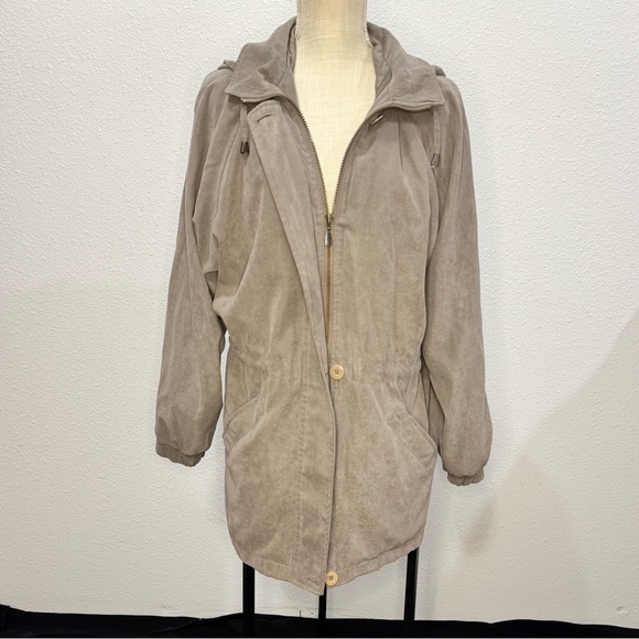 London Fog Jackets & Blazers - London Fog Jacket Womens‎ Large Taupe Zip and Button Detachable Hood 3496-511